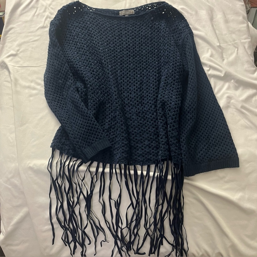 Umgee+ Boho Western Fringe Sweater Faux Suede Knit XL